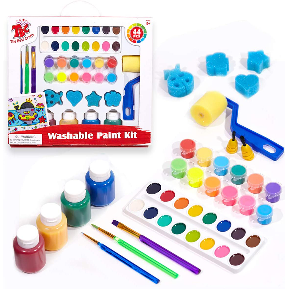 The Best Crafts-44 Piece Painting Kit for Kids Washable Paint Set, Tempera  Paint, Semi Moist Watercolor, Finger Paints, Paint Brushes, Sponge Roller,  All in One Early Learning Art Supplies for Children Preschooler 