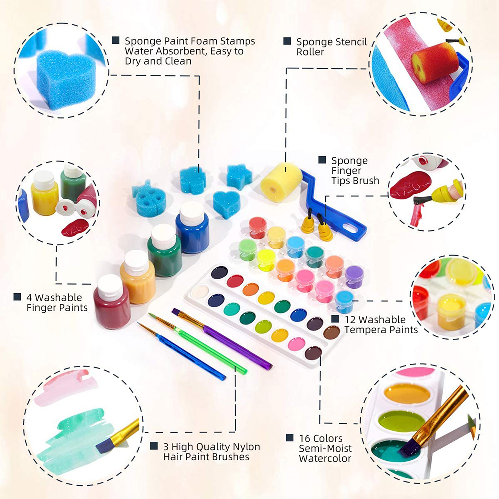 The Best Crafts-44 Piece Painting Kit for Kids Washable Paint Set