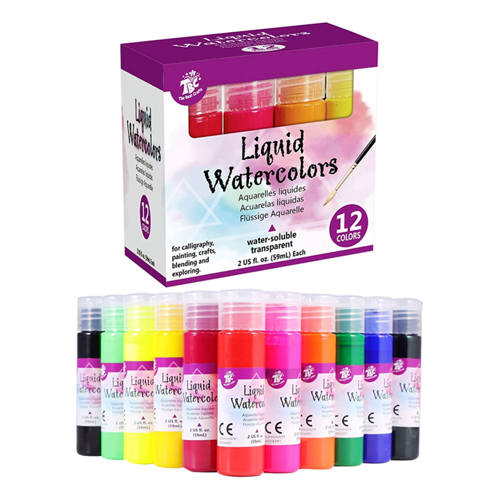 The Best Crafts-Liquid Watercolor Paint Set, 12 Vibrant Colors( 2oz./59ml  Each Bottle ), Water Based Paint for Kids and Adult, Perfect Art and Crafts  Supplies for Calligraphy, Painting, Crafts - STEM