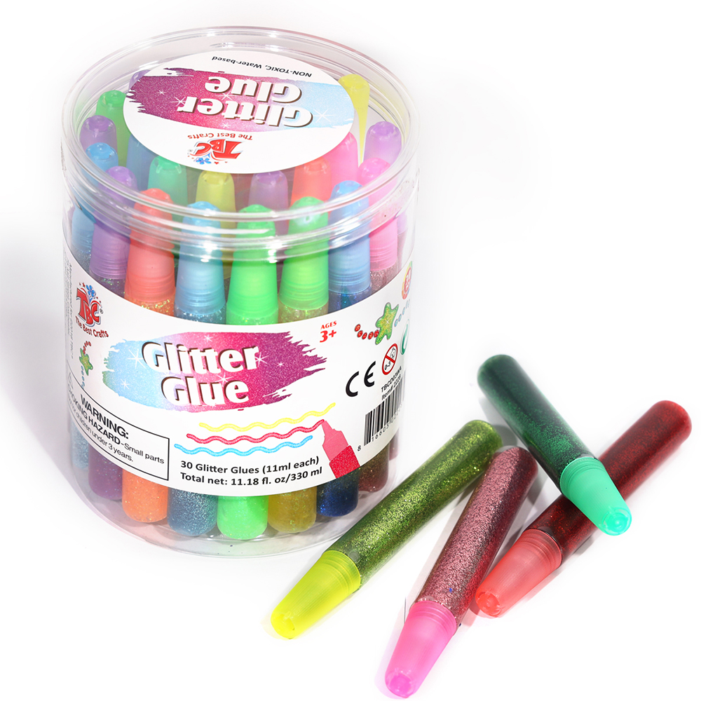 Glitter Glue Craft Pens for Children 5 Assorted Colours Pack of 30