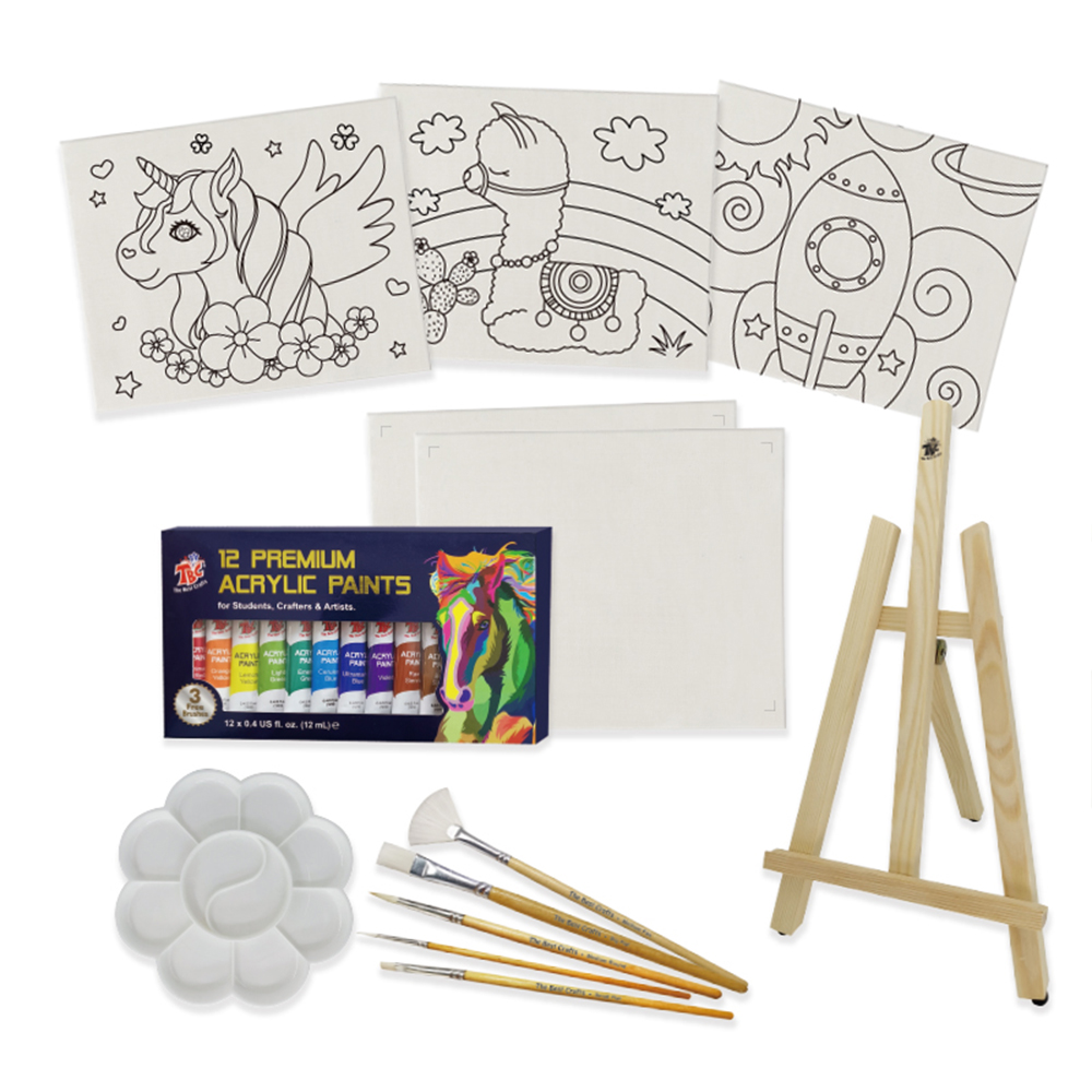 Art Paint Set with Wooden Easel Box, 24 Colors Acrylic Paints, 8 Paint  Brushes, 6 Canvas Panel etc. Creative Paining Supplies kit for Kids,  Student
